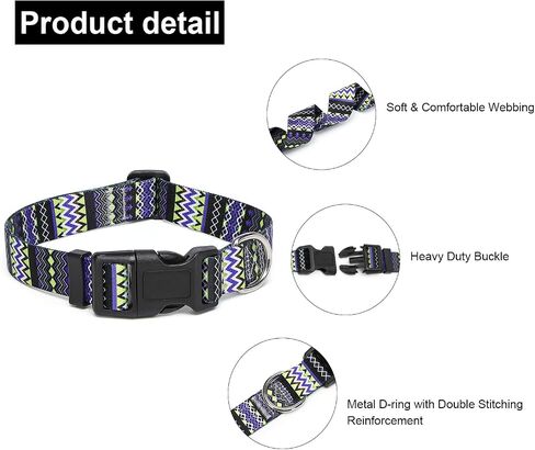 Adjustable Dog Collar with Patterns, Ultra Comfy Soft Nylon Breathable Pet Collar for Small Medium Large Dogs (S, Blue Daisy) in Saudi Arabia