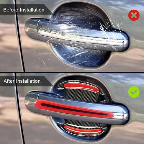 8pcs Car Door Handle Paint Scratch Protector Sticker, Universal 3D Carbon Fiber Auto Door Handle Scratch Cover Guard, Protective Film Pad with Safety Reflective Strips(Red) in Saudi Arabia