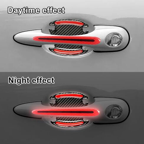 8pcs Car Door Handle Paint Scratch Protector Sticker, Universal 3D Carbon Fiber Auto Door Handle Scratch Cover Guard, Protective Film Pad with Safety Reflective Strips(Red) in Saudi Arabia