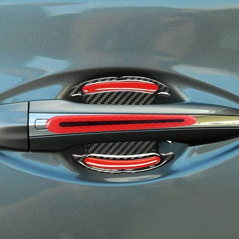 8pcs Car Door Handle Paint Scratch Protector Sticker, Universal 3D Carbon Fiber Auto Door Handle Scratch Cover Guard, Protective Film Pad with Safety Reflective Strips(Red) in Saudi Arabia