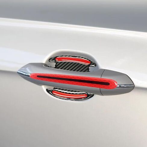 8pcs Car Door Handle Paint Scratch Protector Sticker, Universal 3D Carbon Fiber Auto Door Handle Scratch Cover Guard, Protective Film Pad with Safety Reflective Strips(Red) in Saudi Arabia