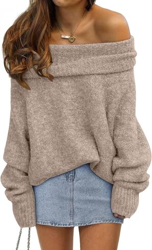 LILLUSORY Womens Off The Shoulder Sweater Oversized Batwing Sleeve Loose Pullover Sweaters Tops in Kuwait