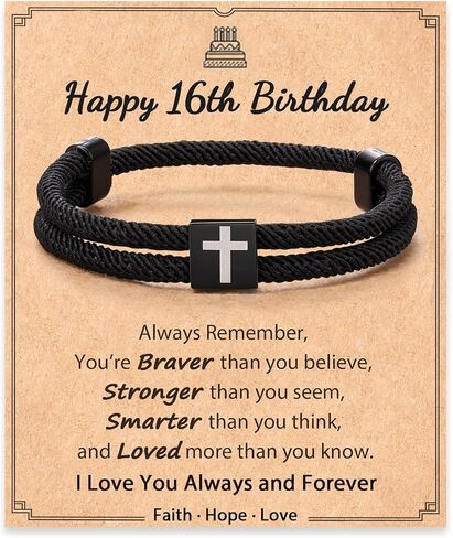 Shonyin 10/13/16/18th Birthday Gifts for Boys, Faith Cross Bracelet for Boys Son Grandson Nephew in Kuwait