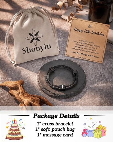 Shonyin 10/13/16/18th Birthday Gifts for Boys, Faith Cross Bracelet for Boys Son Grandson Nephew in Kuwait
