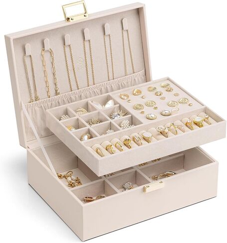 Vlando 2 Layer Jewelry Box Large Jewelry Organizer for Women Removable Jewelery Tray for Necklace Earrings Rings Bracelets Jewelry Boxes Mothers Day Gifts for Mom Wife (Light Pink) in Saudi Arabia