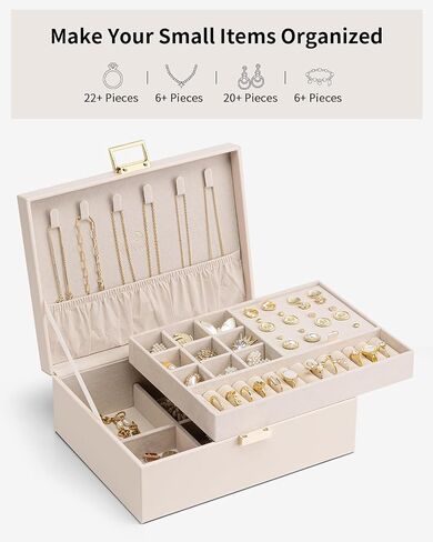 Vlando 2 Layer Jewelry Box Large Jewelry Organizer for Women Removable Jewelery Tray for Necklace Earrings Rings Bracelets Jewelry Boxes Mothers Day Gifts for Mom Wife (Light Pink) in Saudi Arabia