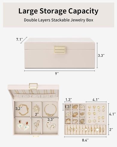 Vlando 2 Layer Jewelry Box Large Jewelry Organizer for Women Removable Jewelery Tray for Necklace Earrings Rings Bracelets Jewelry Boxes Mothers Day Gifts for Mom Wife (Light Pink) in Saudi Arabia