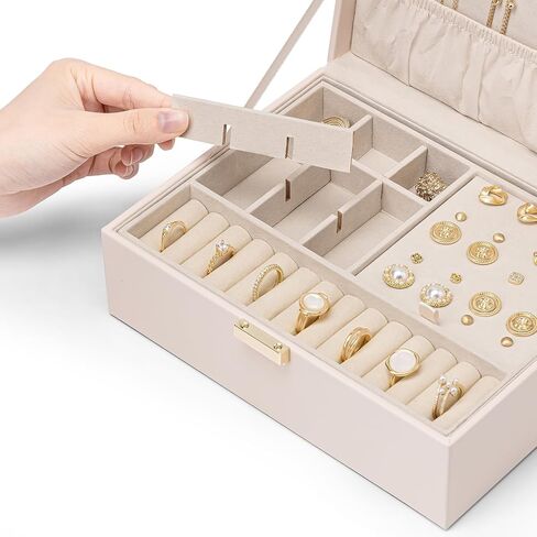 Vlando 2 Layer Jewelry Box Large Jewelry Organizer for Women Removable Jewelery Tray for Necklace Earrings Rings Bracelets Jewelry Boxes Mothers Day Gifts for Mom Wife (Light Pink) in Saudi Arabia