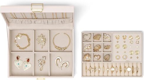 Vlando 2 Layer Jewelry Box Large Jewelry Organizer for Women Removable Jewelery Tray for Necklace Earrings Rings Bracelets Jewelry Boxes Mothers Day Gifts for Mom Wife (Light Pink) in Saudi Arabia