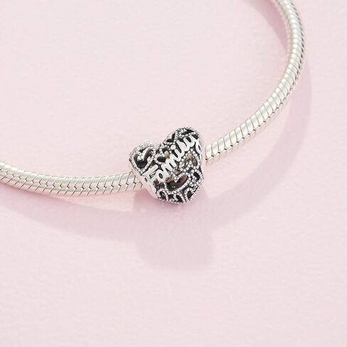 Pandora Jewelry Bundle with Gift Box - Family Heart Sterling Silver Charm & Moments Sterling Silver Snake Chain Charm Bracelet with Ball Clasp, 9.0" - Gift for Women in Saudi Arabia