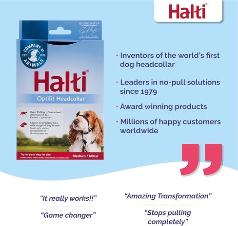 طوق رأس HALTI Optifit مقاس متوسط، حزام رأس الكلب الأكثر مبيعًا للتوقف عن سحب المقود، سهل الاستخدام، طوق رأس قابل للتعديل وعاكس للكلاب، مساعد تدريب احترافي مضاد للسحب in Kuwait