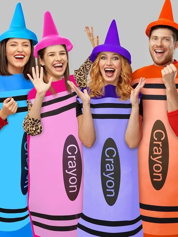 4 Set Crayon Costume for Adults, Halloween Crayon Fancy Dress Funny Outfit for Halloween Cosplay Dress up, One Size in Saudi Arabia