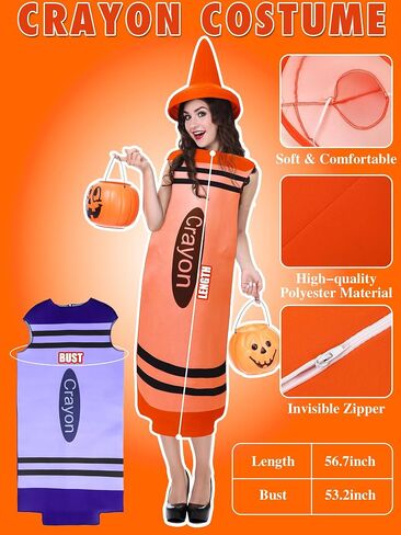 4 Set Crayon Costume for Adults, Halloween Crayon Fancy Dress Funny Outfit for Halloween Cosplay Dress up, One Size in Saudi Arabia