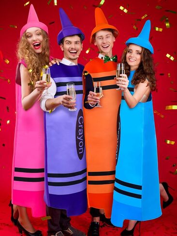 4 Set Crayon Costume for Adults, Halloween Crayon Fancy Dress Funny Outfit for Halloween Cosplay Dress up, One Size in Saudi Arabia