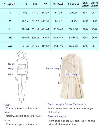 معطف واق من المطر موضة 2024 للسيدات من GRACE KARIN مع طية صدر مزدوجة وسميكة على شكل حرف A ومعاطف البازلاء مع جيوب (S-2XL) in Kuwait