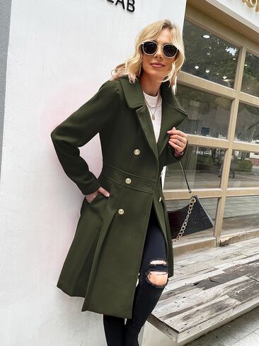 معطف واق من المطر موضة 2024 للسيدات من GRACE KARIN مع طية صدر مزدوجة وسميكة على شكل حرف A ومعاطف البازلاء مع جيوب (S-2XL) in Kuwait