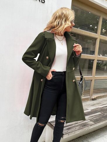 معطف واق من المطر موضة 2024 للسيدات من GRACE KARIN مع طية صدر مزدوجة وسميكة على شكل حرف A ومعاطف البازلاء مع جيوب (S-2XL) in Kuwait