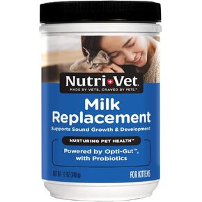 Nutri-Vet Milk Replacement For Kittens - Healthy Gut Support with Probiotics - Essential Nutrients - Veterinarian Formulated - 12 oz