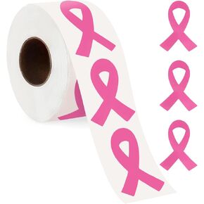 FEBSNOW Pink Ribbon Stickers, 600Pcs Breast Cancer Awareness Ribbon Stickers Self Adhesive Pink Ribbon Awareness Decal Sticker Envelope Sealer for Women Kid Girls Mom Office School Event Support Gifts