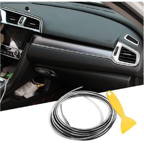 Car Interior Moulding Trim Strips, 16FT Decorative DIY Flexible Gap Fillers, Car Interior Decoration Insert Strips for Dashboard Air Conditioner, Garnish Accessory with Installing Tool (Silver)