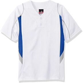Alleson Athletic Boys Youth Baseball Jersey, White/Royal/Grey, X-Small