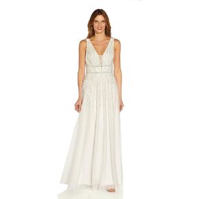 Adrianna Papell Women's Beaded Mesh Chiffon Gown