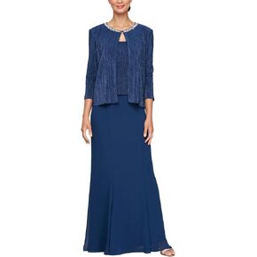 Alex Evenings Women's Plus Size Long Scoop Mock Gown with Embellished Neck Jacket, Wedding Guest, Formal Event Dress
