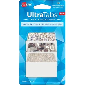 Avery Multi-Use Ultra Tabs, 2" x 1.5", Holographic Iridescent Designs, 18 Repositionable Page Tabs (74145)