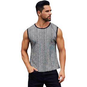 ABAFIP Men's Rave Tanks Shiny Holographic Tank Top Sleeveless Reflective Disco Dance Shirts Streetwear