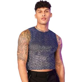 WDIRARA Men's Glitter Crop Tank Top Sleeveless Round Neck Slim Fit Party Top Shirt