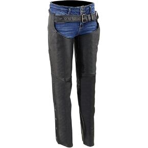 Milwaukee Leather LKL6700 Women's Classic Black Leather Chaps with Hip Pocket