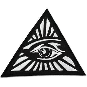 All Seeing Eye Triangle Embroidered Masonic Patch - [Black & White][3'' Tall]