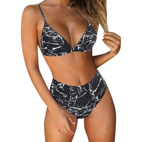 RUUHEE Women Stripe Printing Padded Push up 2 Piece Bikini Sets Swimsuits