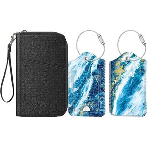Fintie Family Passport Holder Wallet with 2 Pcs Luggage Tags, RFID Blocking Travel Accessories Case Cover for Women Men