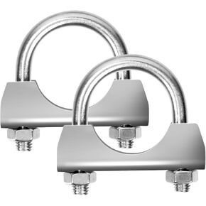 Glarks 2Pcs 304 Stainless Steel Exhaust U-Clamps 50MM (2in) Muffler Exhaust Clamps U-Bolt Clamps Design with Saddle Flange for Exhaust Tail Pipe