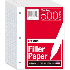 KAISA Notebook Paper 500 Sheets 8x10.5 College Ruled Loose Leaf Paper Lined Paper College Ruled Paper Filler Paper for 3-Ring Binder Paper 3-Hole Punched Notebook Paper(500sheets College Ruled Paper)