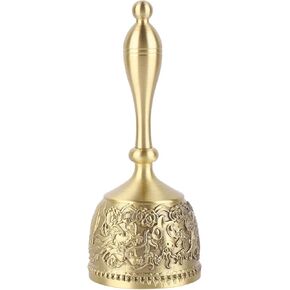 4.7In Brass Call Bell, Hand Call Bell Long Pure Exquisite Carved Pattern Curved Handle Dinner Bell , For Kids Adults School Church Bar Classroom…