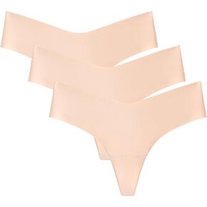 WANDER Seamless Thongs for Women Comfortable No Show Thong Invisible V-waisted Breathable Stretch Panties Underwear 3 Pack