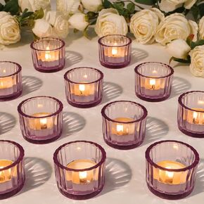 24 Pack Purple Mouth Tealight Candle Holder, Bulk Tea Light Votive Candle Holders for Centerpiece Table Decorations, Birthday Party, Wedding Centerpieces, Candlelight Dinner