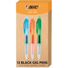 BIC Intensity Clic Black Gel Pens, Medium Point (0.7mm), 12-Count Pack, Retractable Gel Pens With Comfortable Grip (packaging may vary)
