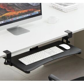 Clamp-on Rotating Computer Keyboard and Mouse Tray, Slide Out with Sturdy C-Clamp Mount,Ergonomic Typing, Black,25.6 (30 Including Clamps) x 11.8 inch Slide-Out Platform.