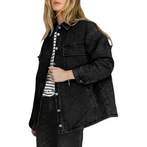 Dokotoo Denim Jacket for Women Fashion Solid Oversized Long Sleeve Button Down Shacket Jacket Coat with Pockets in Saudi Arabia