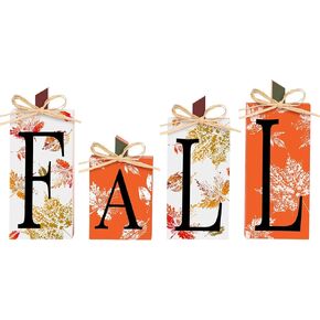 Fall Decor, 4 PCS Autumn Wood Sign Include Fall Lettered Block Tabletop Decorations, for Farmhouse Harvest Thanksgiving Home Office Indoor Party Decor.