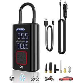 Tire Inflator Portable Air Compressor, Smart Air Pump for Car Tires with Pressure Gauge (150PSI) - Cordless Tire Pump 12V DC Air Compressor for Car Bike Motorcycle, Car Accessories, Black