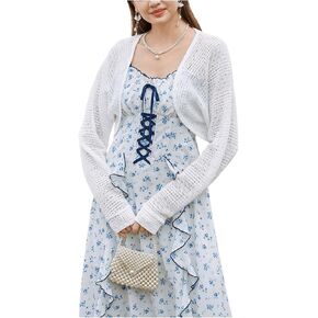 Floerns Girl's Crochet Knit Long Sleeve Shrug Cardigans Open Front Crop Sweaters