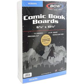 BCW Modern Comic Backing Boards - Pack of 100 | Certified Acid-Free, Lab Tested for Archival Quality and Protection Comic Book Boards | Ideal for Comic Book Storage and Preservation