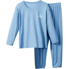 Umeyda Kids Boys Soft Modal Pajama Set Cozy Long Sleeve Sleepwear Nightwear 2 Pcs Pj Set, 4-14 Years