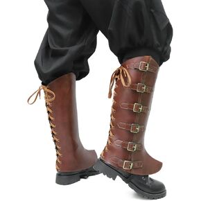 Men's Medieval Pirate Boots Covers, Faux Leather Steampunk Leg Guards Costume Accessories