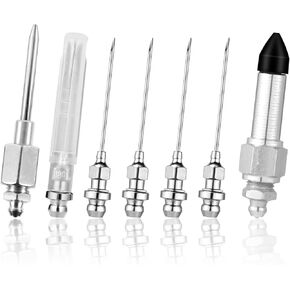 7pcs Grease Gun Needle Accessory Set, Including 5 Grease Needle Nozzles 1 Grease Needle Dispenser 1 Rubber Nipple Adapter Grease injector Needle Dispensing Tip Fitting Tool Coupler for Injecting