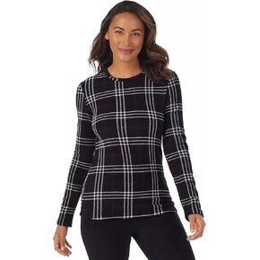 ملابس صوف نسائية من Cuddl Duds برقبة دائرية قابلة للتمدد، أسود منقوش، X-Large in Kuwait